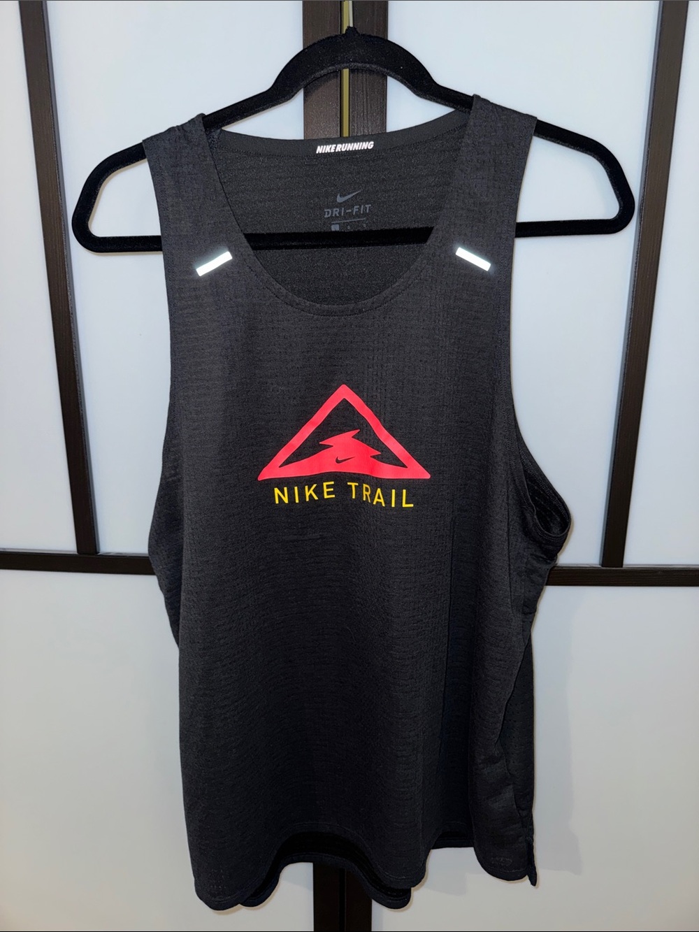 Men’s Nike Black Trail Running Tank with Red & Yellow Logo - Size L